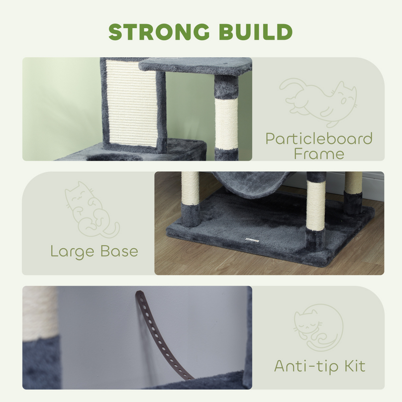PawHut 206cm Cat Tree with Scratching Posts, Beds, Condos, Toys, Dark Grey