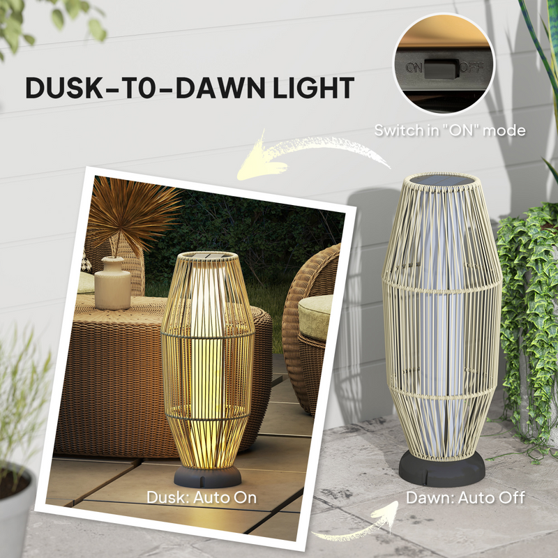 Outsunny 72 cm Rattan Solar Floor Lamp, Auto On/Off LED Garden Light, Grey
