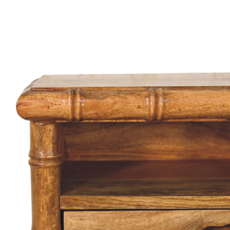 Artisan Furniture Solid Wood Bamboo Open Bedside in Amber Oak Finish, 1 Drawer & 1 Shelf, Brown