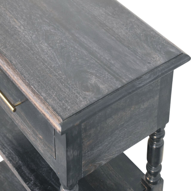 Artisan Furniture Solid Wood Heritage Turned-Leg Side Table, 1 Drawer & 2 Shelves, Black