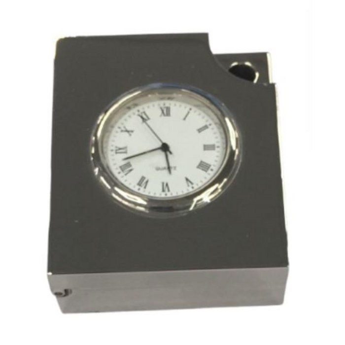 Miniature Clock Silver Plated Solid Brass Clock with Silver tone Ball Pen IMP408S - CLEARANCE NEEDS RE-BATTERY & Refill