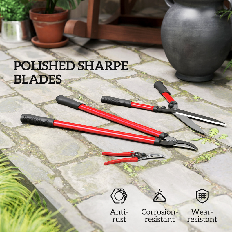 Outsunny 3 PC Garden Shears Set w/ Hedge Shears, Lopper, Garden Secateurs