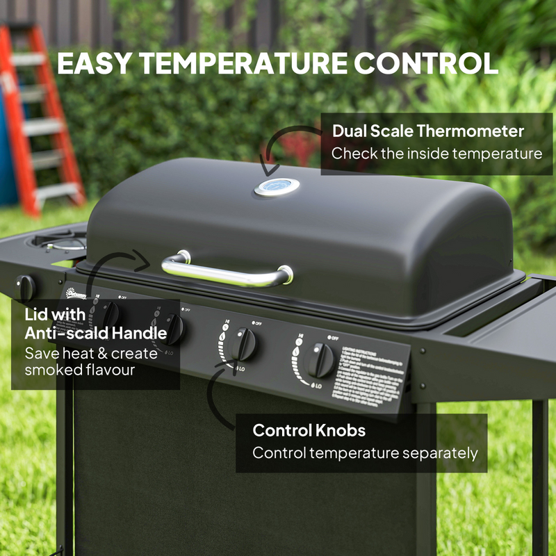 Outsunny 5 Burner Gas Barbecue Grill Portable Gas BBQ Grill with Lid, Black