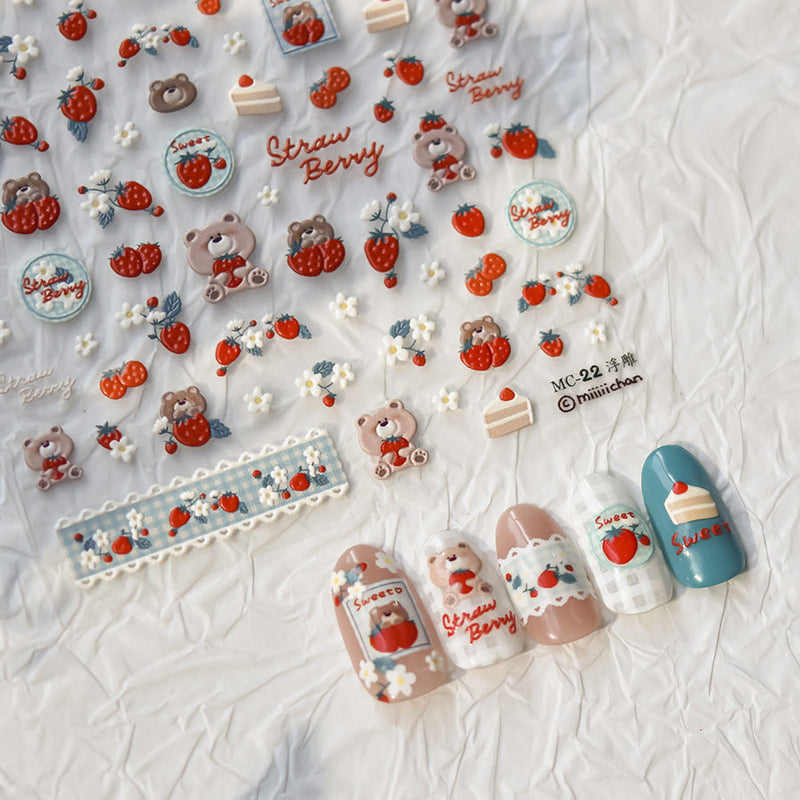 Hello Claws | Strawberry Bear 5D Nail Deco Sticker