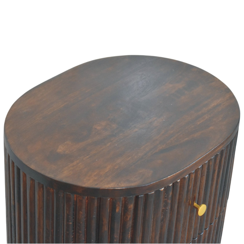 Artisan Furniture Solid Wood Curved Fluted Bedside, 3 Drawers, Dark Brown