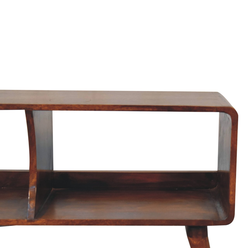 Artisan Furniture Solid Wood Curved Chestnut Double Slot Media Unit, 2 Open Slots, Brown