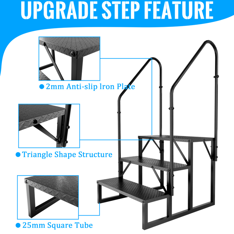 RV Step 3 Step Ladder, RV Step with Handrails, Heavy Duty RV Stairs with Anti-Slip Pedal Hot Tub Steps, Removable Camper Step for Spa/Porch/Pet/Mobile Home