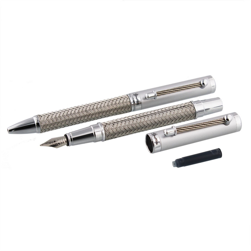 Stratton Rollerball & Fountain Pen Set - 2 Tone Silver