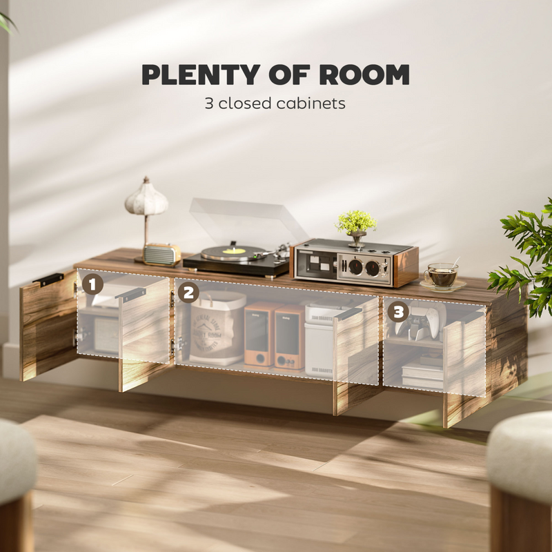 HOMCOM Floating TV Stand Cabinet with Shelves and Doors, Rustic Brown