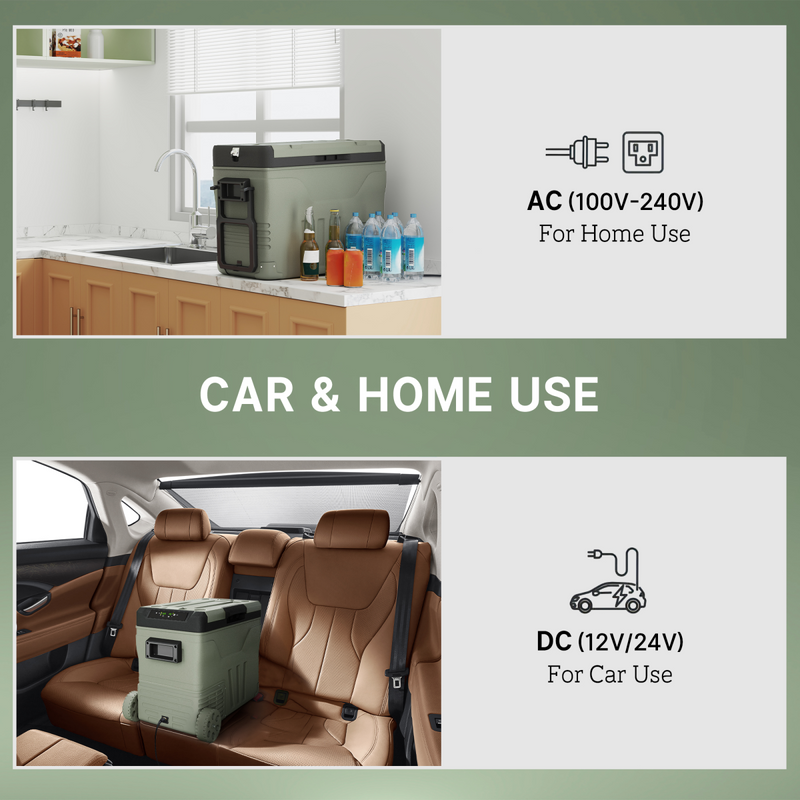 Outsunny 45L Camping Fridge Freezer Dual Zone Car Fridge, DC & AC, -20-20℃