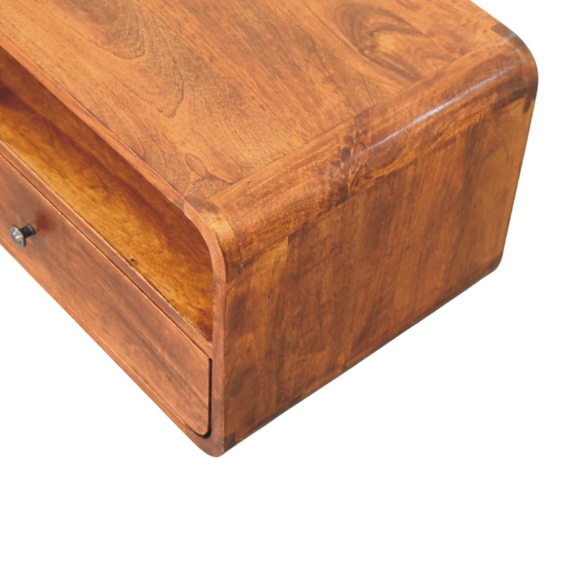Artisan Furniture Solid Wood Avora Wall-Mounted Chestnut Nightstand, 1 Drawer & 1 Shelf, Brown