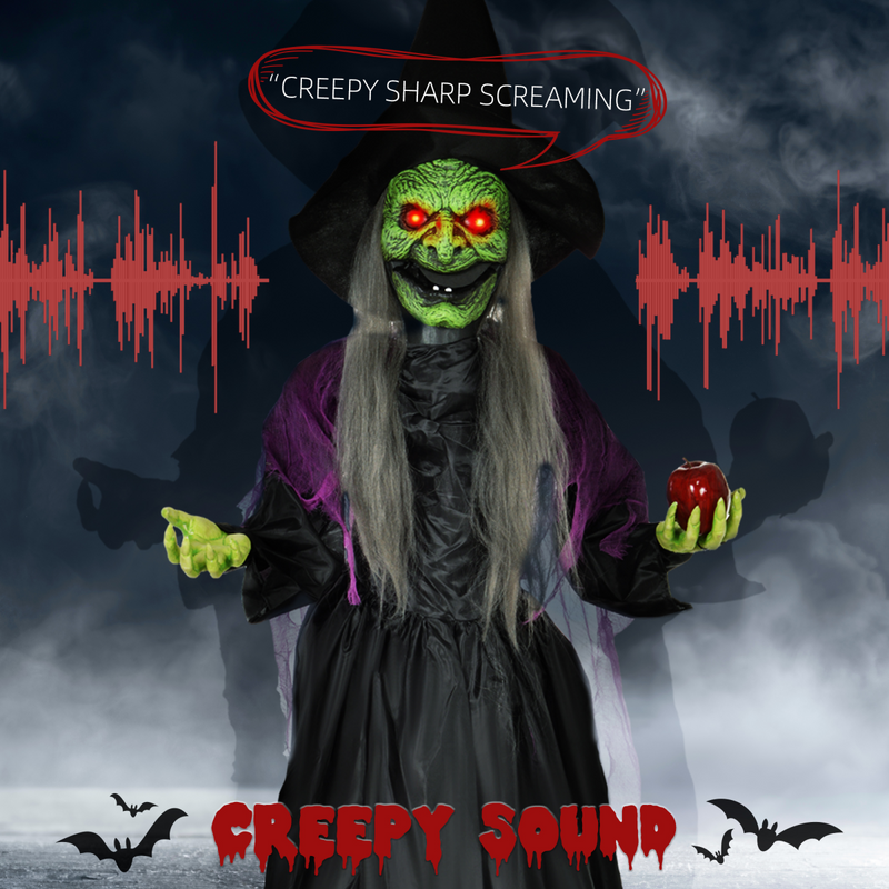 HOMCOM Voice Activated Halloween Animatronics Witch, Battery Operated