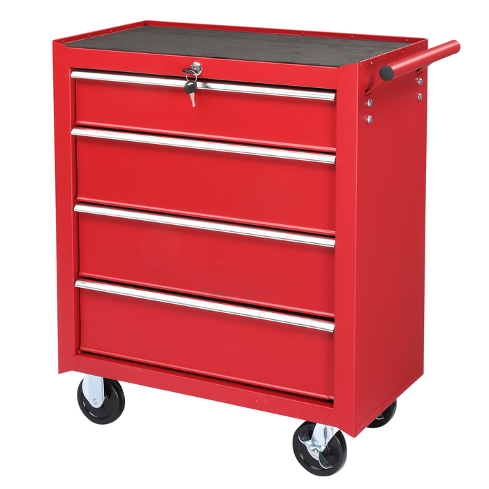 Steel maintenance tool cart single base cabinet 4 drawers 330lb red