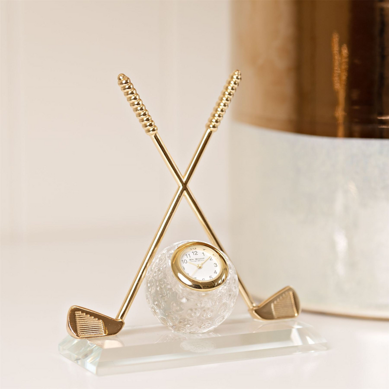Wm.Widdop Miniature Clock Crossed Golf Clubs with Glass Ball