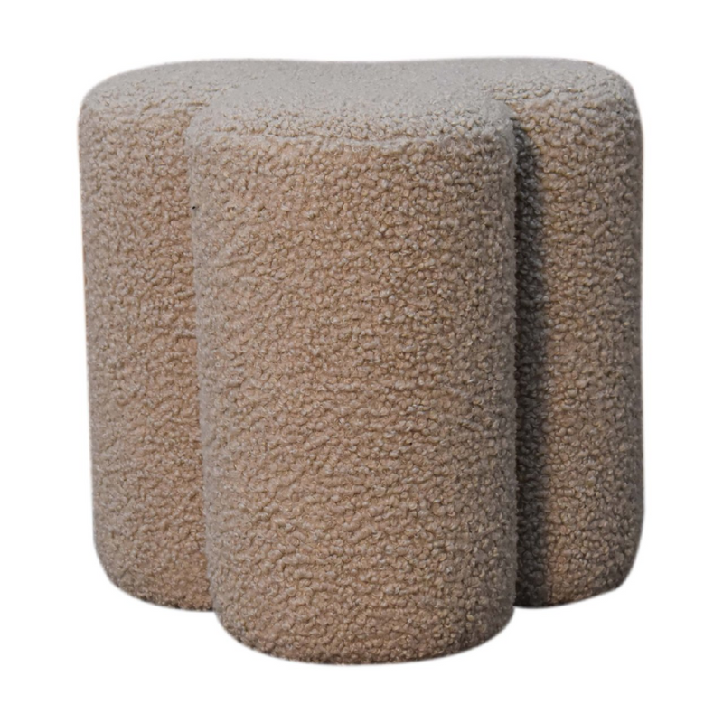 Artisan Furniture Solid Mango Wood Mud Boucle Clover Footstool