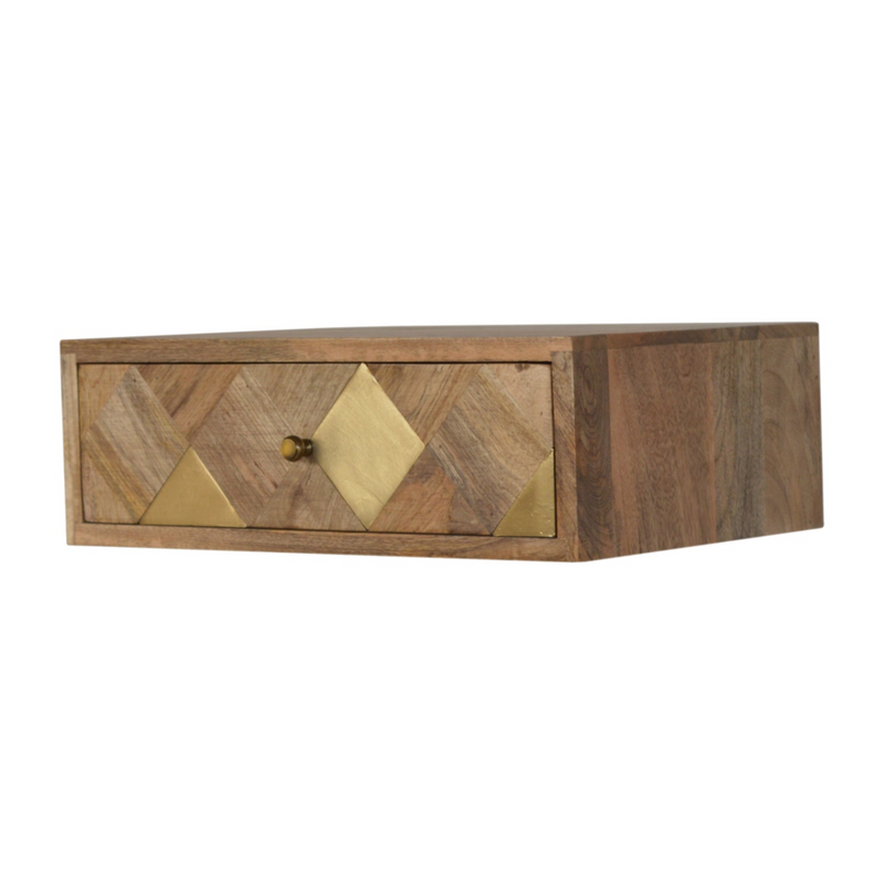 Artisan Furniture Solid Wood Wall Mounted Brass Inlay Bedside