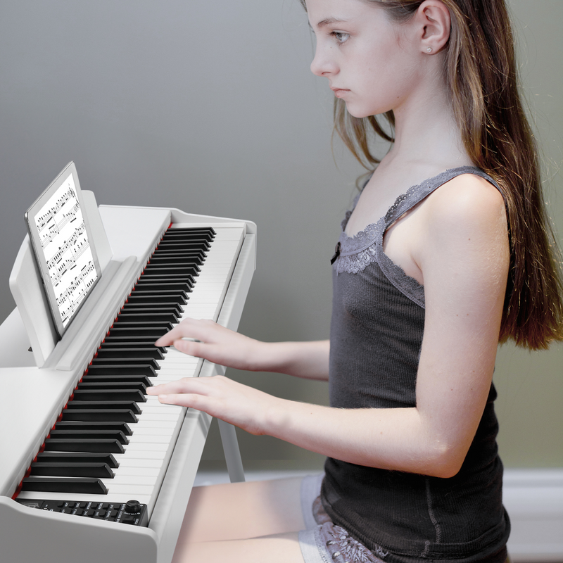 GDP-203 88 Key Standard Full Weighted Keyboard Digital Piano with Metal Stand, Power Adapter, Triple Pedals, Headphones for All Experience Levels White Colour
