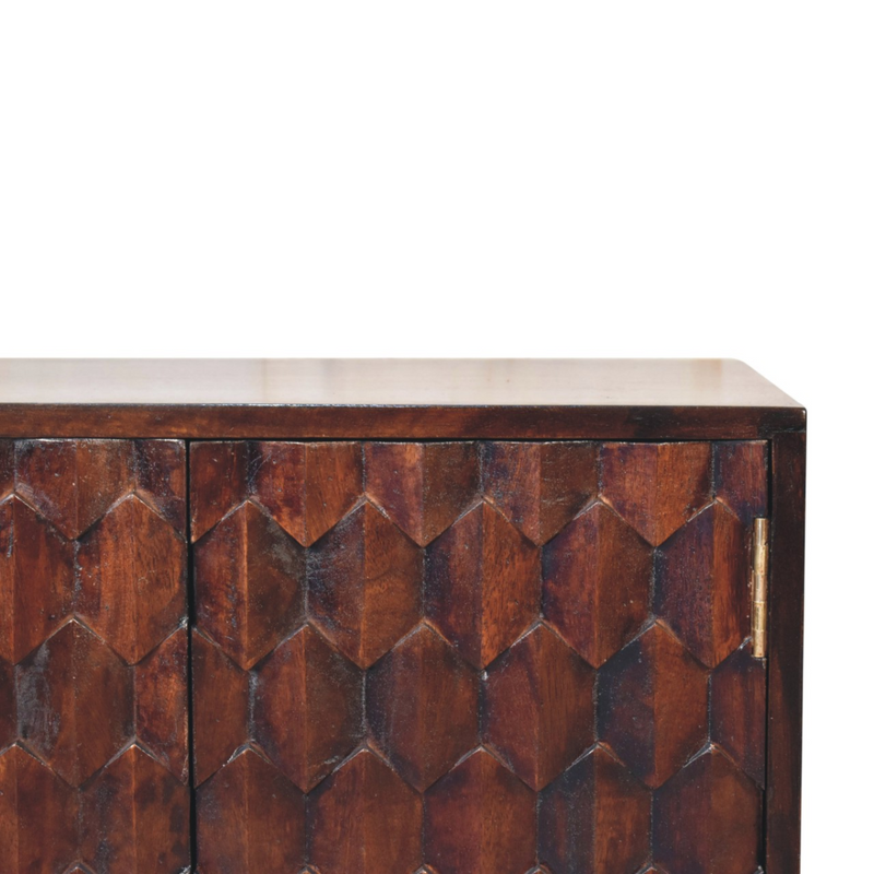 Artisan Furniture Solid Wood Mini Pineapple Carved Light Walnut Cabinet, Brown, 2 Doors