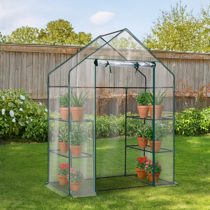 Mini Walk-in Greenhouse with PVC Cover, 4-Shelf Indoor Outdoor Plant Gardening Green House for Garden Backyard, 56" x 29" x 77", Transparent