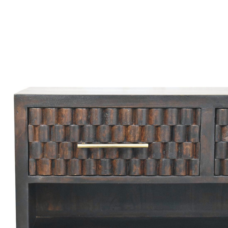 Artisan Furniture Solid Wood Cadiz Carved Shoe Storage Bench, 2 Drawers & 1 Shelf, Dark Brown