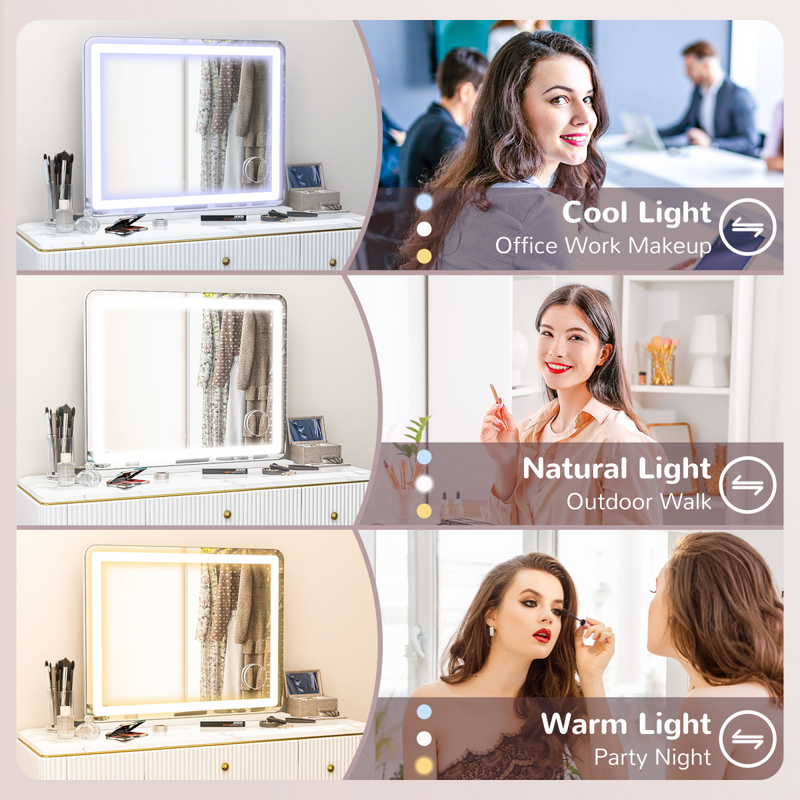Vanity Mirror White Glass Metal Large Size 50,000-hour LED lifespan