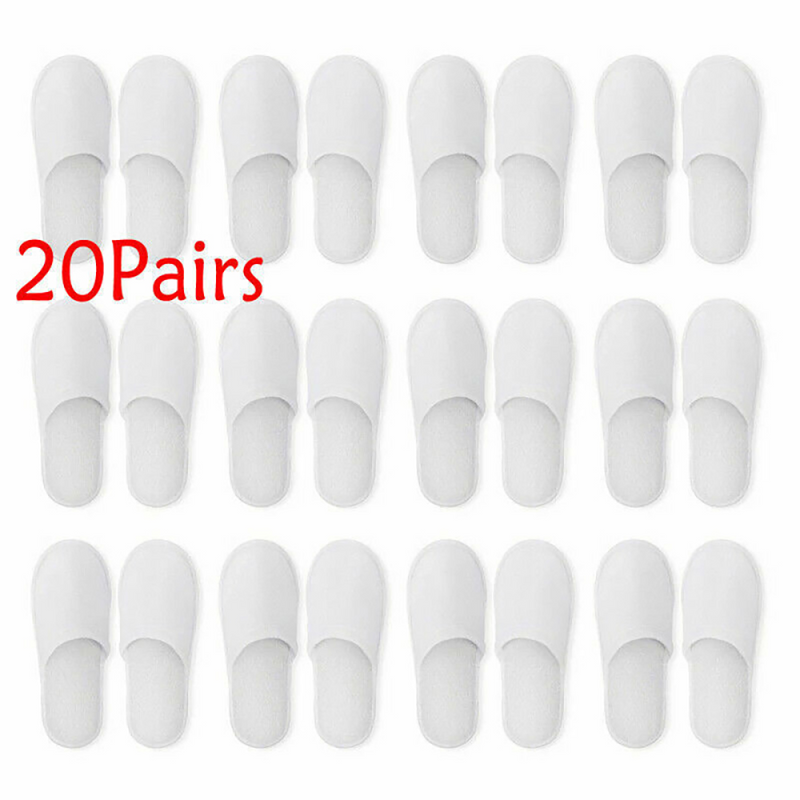 20 Pairs Disposable Terry Towelling Slippers for Spa Hotel Guests, Closed Toe Bulk Pack