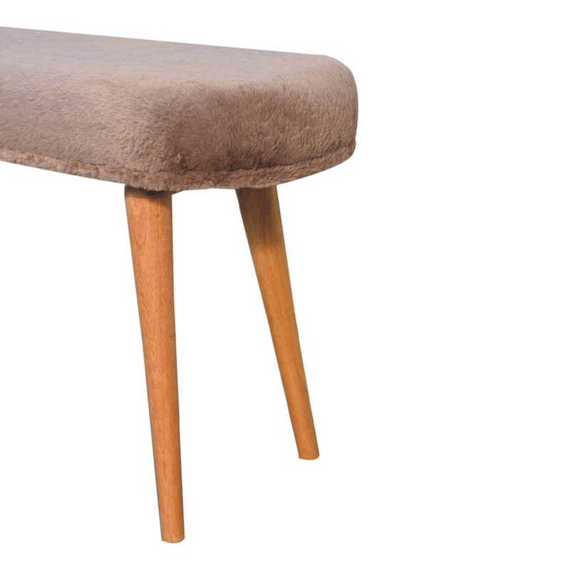 Artisan Furniture Solid Wood Mocha Faux Fur Fabric Bench