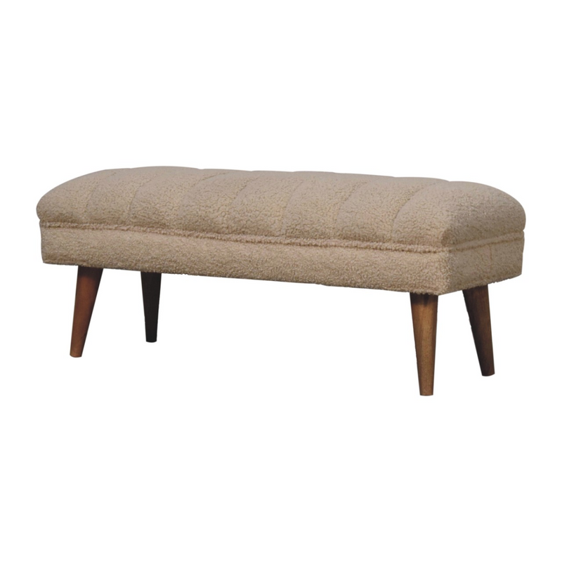 Artisan Furniture Solid Wood Cream Boucle Puffer Bench
