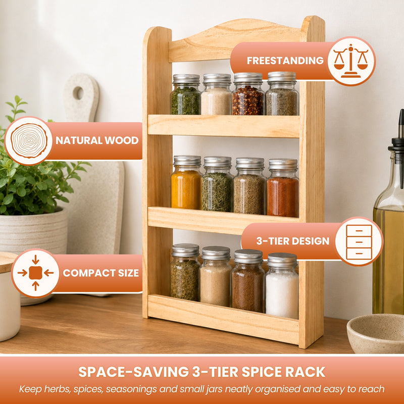 3 Tier Wooden Spice Rack Kitchen Storage Shelf