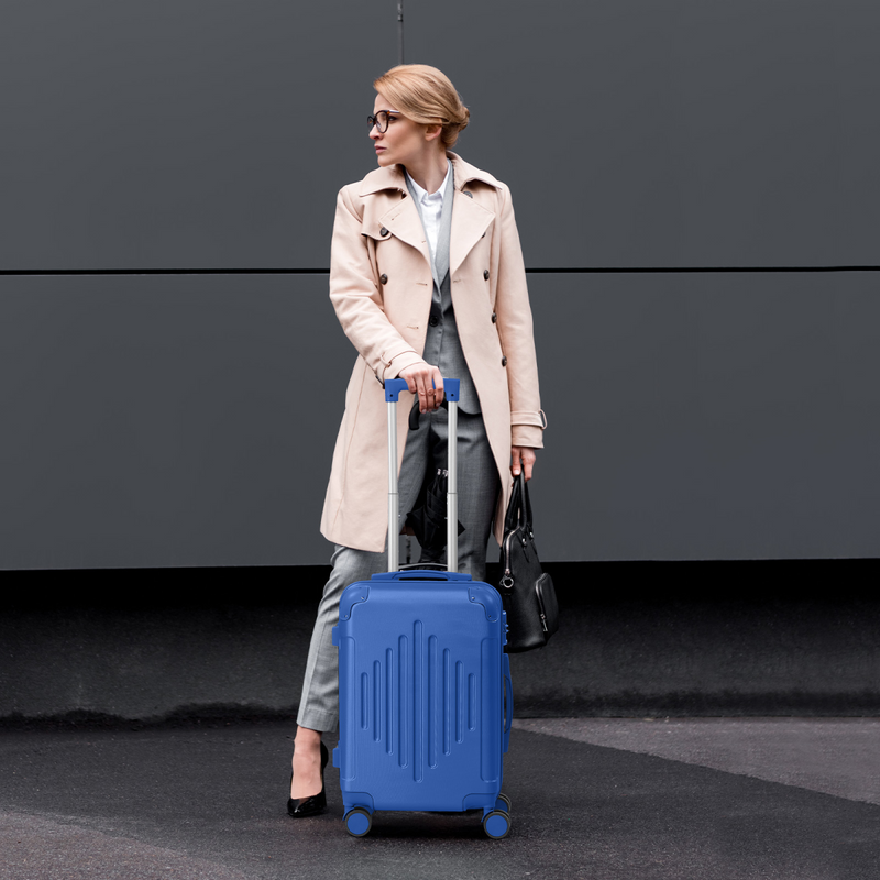 Premium ABS Luggage Set with Diamond Pattern & Non-TSA Locks (4-Piece, Navy Blue)