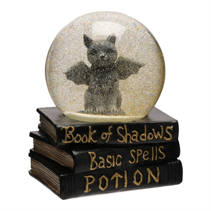 Bat Cat Gold Glitter Snow Globe Desk Accessory