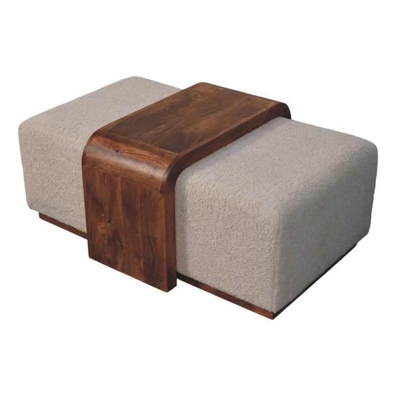 Artisan Furniture Solid Wood Arden Bench Duo, Upholstered, Brown & Cream