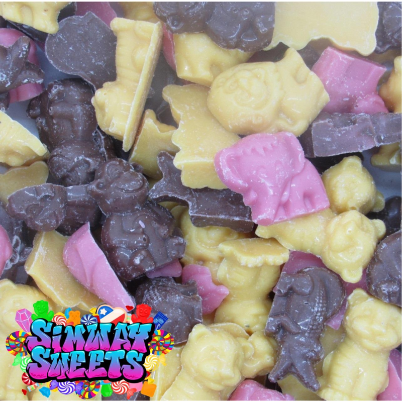 Chocolate Animal Shapes Milk, White & Pink Chocolate Retro Sweets Gift Jar - 620g