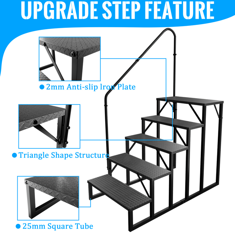 RV Stairs 5 Step, RV Steps Anti-Slip, Hot Tub Steps with Handrail, 660 lbs Hot Tub Steps Step Ladder for 5th Wheel RV, Mobile Home Stairs
