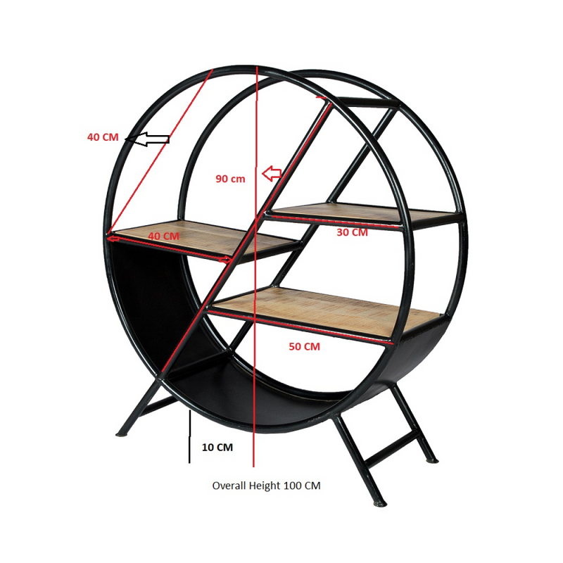 Cosmo Industrial Round Open Bookcase