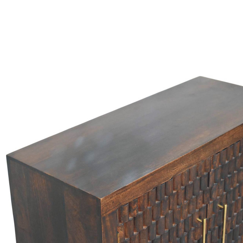 Artisan Furniture Solid Wood Vesta Textured Cabinet, 2 Doors, 2 Shelves, Dark Brown