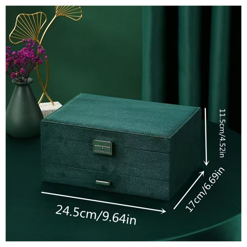 1pc Green 3-Layers Jewelry Box, Large PU Leather Finish Storage Drawer Cabinet, Jewelry, Earrings, Necklace, Bracelet, Ring, Ornaments, Adorn Article, Small Item Organizer Box Art Supplies