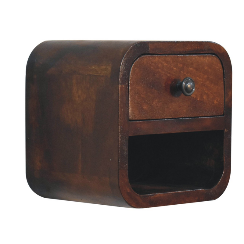 Artisan Furniture Solid Wood Extra Mini Curved Chestnut Bedside with Open Slot