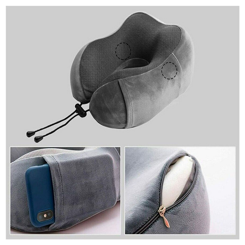 Memory Foam Travel Pillow Neck Support Cushion Without Carry Bag Ear Plugs Mask