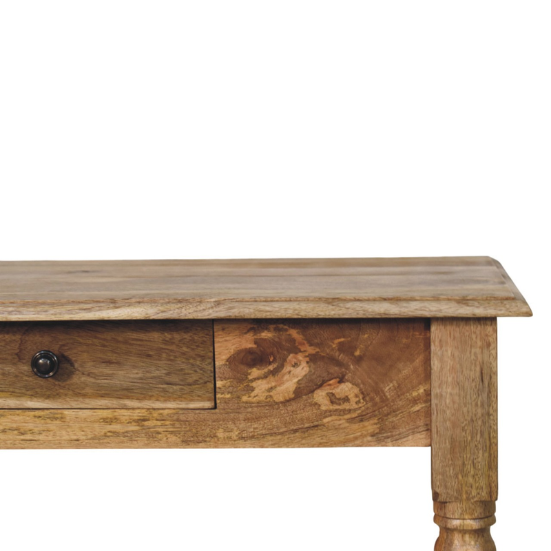 Artisan Furniture Solid Wood Oakish Turned Leg Writing Desk, 1 Drawer, Brown