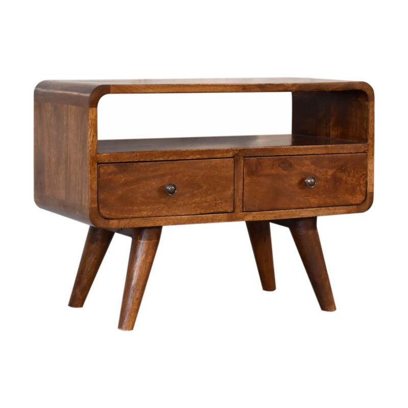 Artisan Furniture Solid Wood Mini Chestnut Curved Media Unit with 2 Drawers