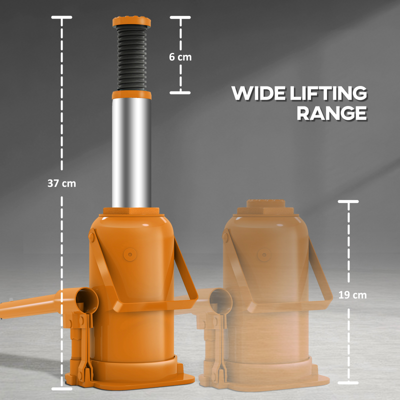 HOMCOM 12 Tonne Hydraulic Bottle Jack, 19-37 cm Car Jack Lift, Orange