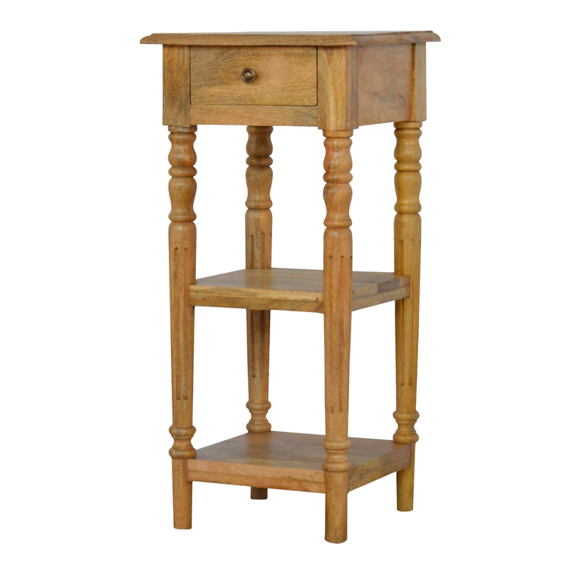 Artisan Furniture Solid Wood Turned Leg Telephone Table, 1 Drawer & 2 Open Slots, Beige
