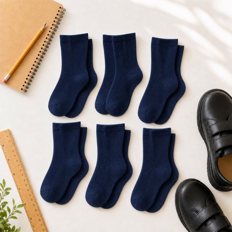 12 Pairs Kids Cotton School Socks Breathable Durable Ankle Socks Boys Girls Uniform Navy Grey Black White Sizes 2 to 12 by Sock Stack