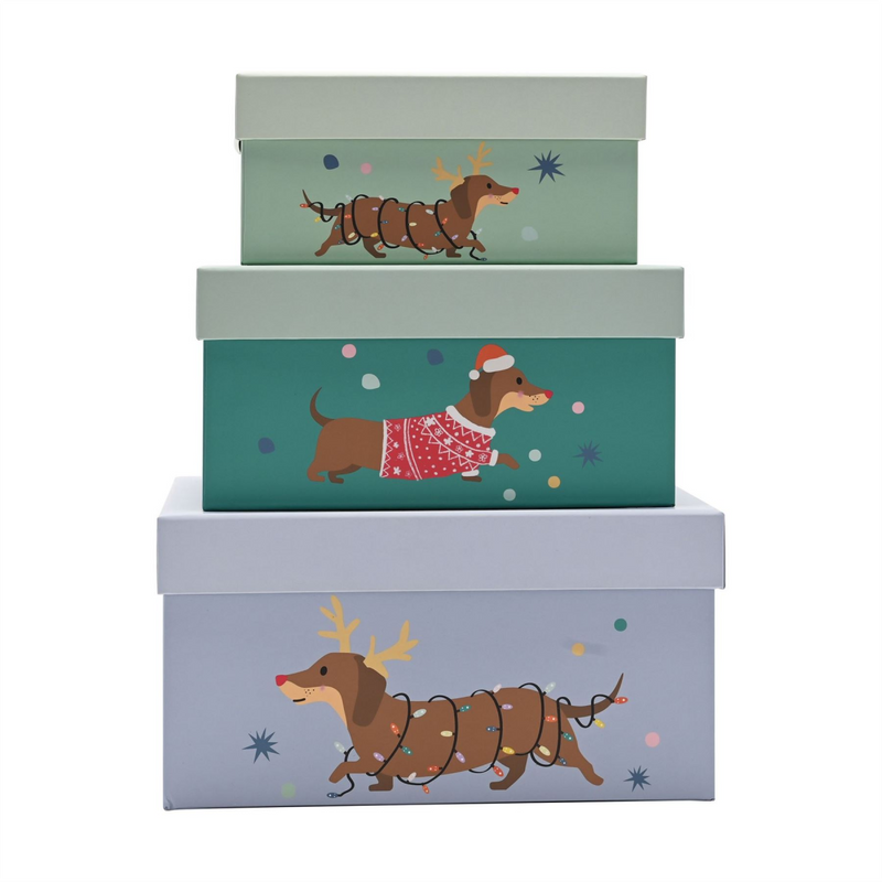 Set of 3 Christmas Dogs Storage Boxes