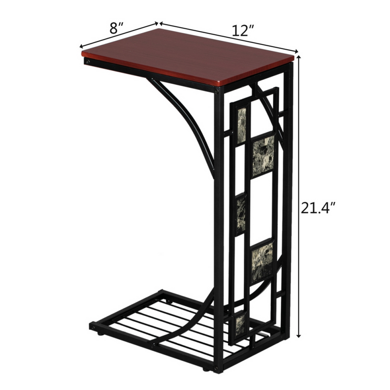 C-Shaped End Table with Gravel Pattern, Brown Top & Black Powder-Coated Base, 30.5*21*54cm