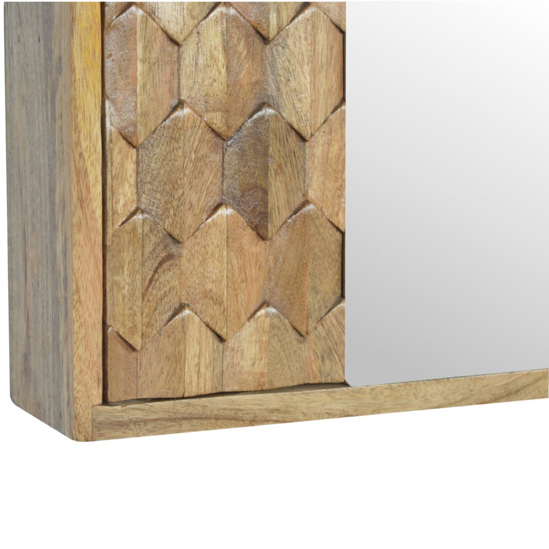 Artisan Furniture Solid Mango Wood Pineapple Carved Mirror Cabinet