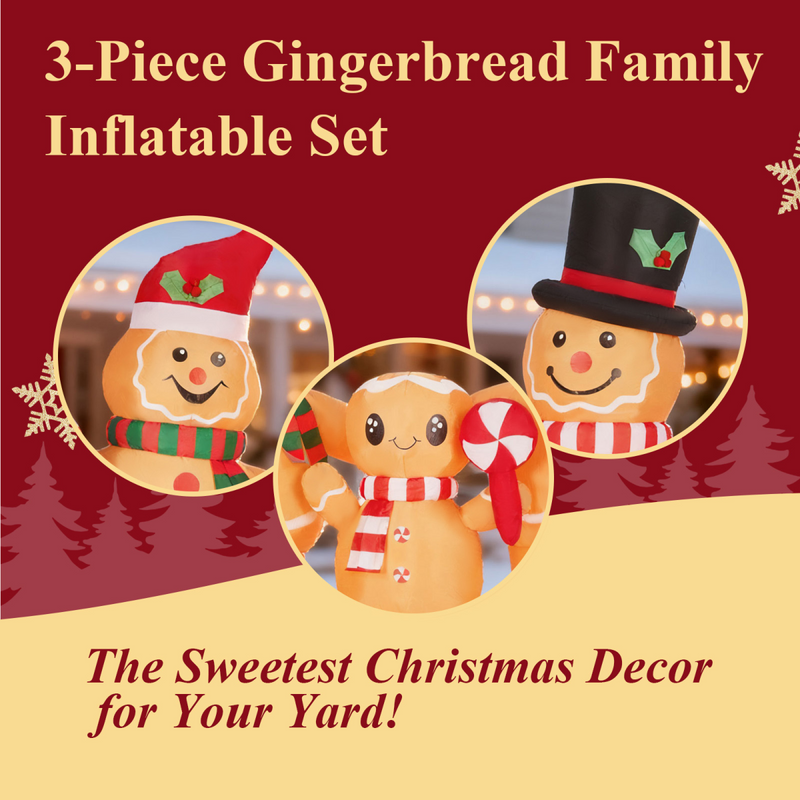 1.9M Lighted Christmas Inflatable Decoration, Inflatable Gingerbread Man Family, Funny Blow Up Yard Decorations with Built-in LED Lights for Holiday Party Front Yard Lawn Garden Decor
