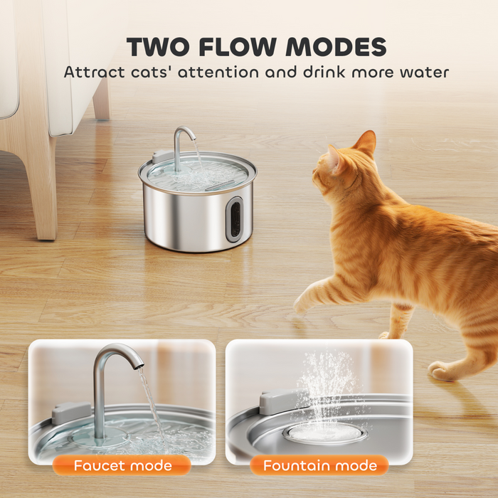 PawHut 2.5L Cat Water Fountain for Drinking Stainless Steel Ultra-Silent