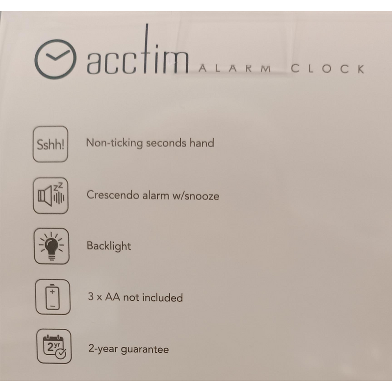 Acctim Micah Round Mid Sized Bedside Quartz Alarm Clock in Silver - 16477